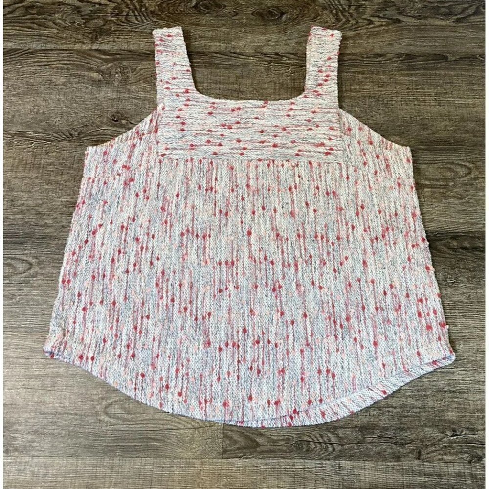 Lucky Brand Women’s Square Neck Speckle Knit Tank Top White Pink Size LG - Picture 8 of 9